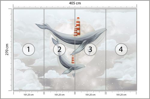 Fototapeta Dla Dzieci CHMURY Wieloryby Latarnia Morska 405cm x 270cm na Arena.pl