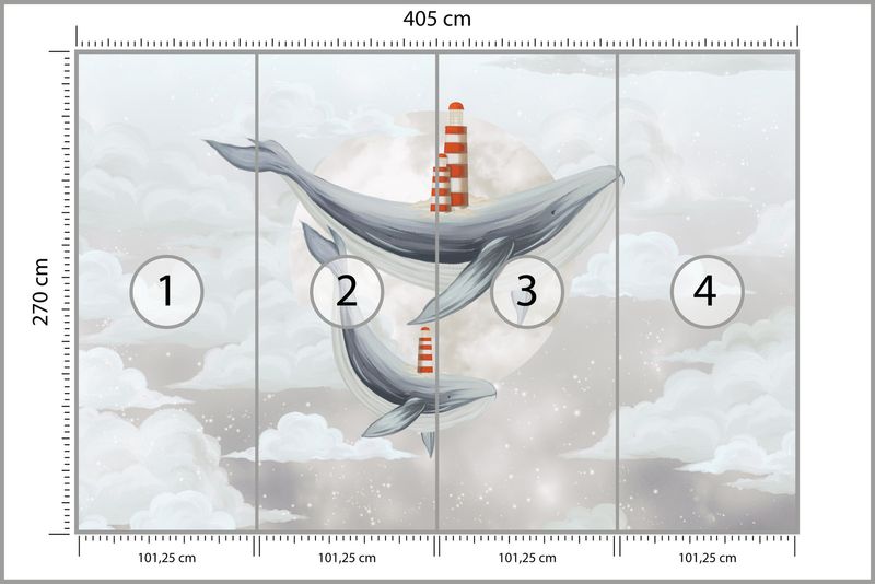Fototapeta Dla Dzieci CHMURY Wieloryby Latarnia Morska 405cm x 270cm zdjęcie 2