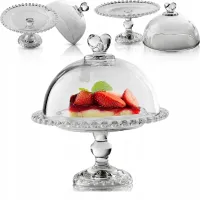 PATERA SZKLANA Z KLOSZEM I NÓŻKĄ 19,5CM NA CIASTO DESER SERY DO SERWOWANIA