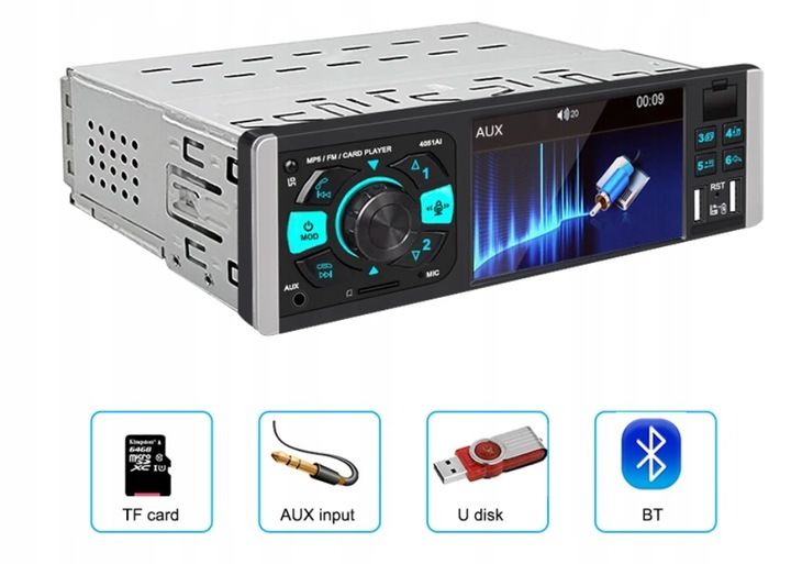 Radio Samochodowe 1DIN 4,1" BLUETOOTH USB AUX SD MIRROR LINK PILOT zdjęcie 12