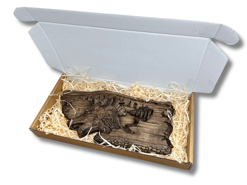 Prezent dla myśliwego płaskorzeźba drewniana polowanie na dzika dla leśnika na Arena.pl