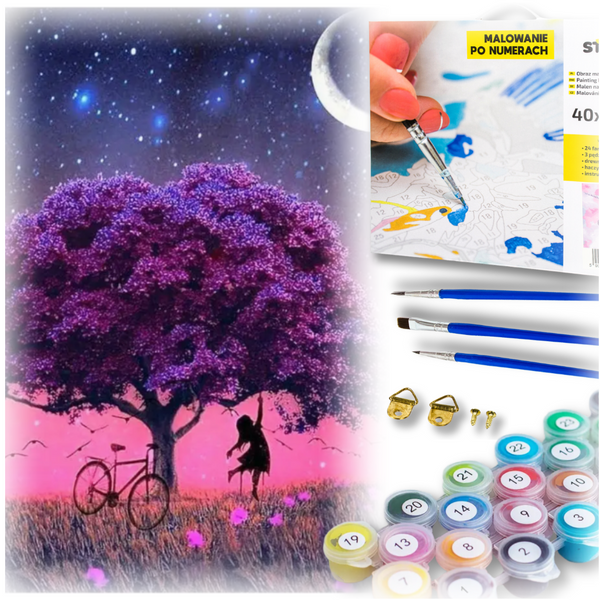Malowanie po numerach - fioletowe drzewo 40 X 40 zdjęcie 1