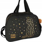 TORBA SPORTOWA SZKOLNA NA BASEN WF DLA DZIEWCZYNKI CZARNA KOT KOTEK ZŁOTY