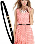 Wąski Pasek Do Sukienki Damski Złota Klamra Skóra