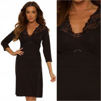 Koszula nocna z koronką długi rękaw De Lafense Lilian 810 czarny L