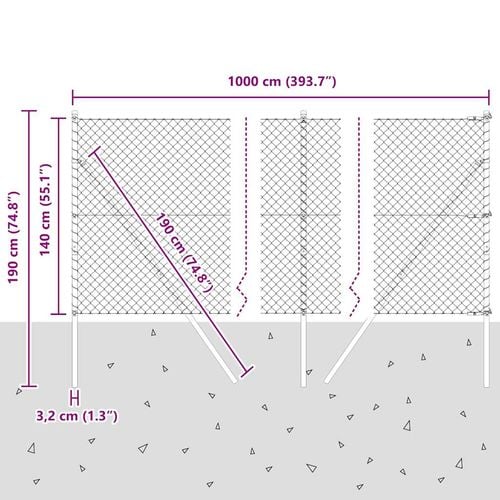 Ogrodzenie z ogniw ze słupkami Szary 1.4 x 10 m Stal na Arena.pl