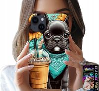 ETUI DO IPHONE 15 - BULDOG COFFI LOVE, SŁONECZNIKI, PSI CASE
