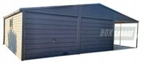 GARAŻ BLASZANY 6m x 6m + wiata 3m - dwuspad - 2x Brama + 2x okno + drzwi - rynny - Blachodachówka antracyt BOX22 6x6