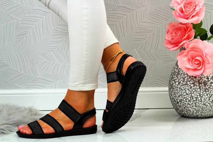 CZARNE SANDAŁY DAMSKIE SPORTOWE LATO PŁASKI SPÓD zdjęcie 3