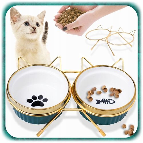 ZESTAW 2SZT MISKA DLA KOTA PSA PODWÓJNA CERAMICZNA NA STOJAKU Miski 2x300ml na Arena.pl