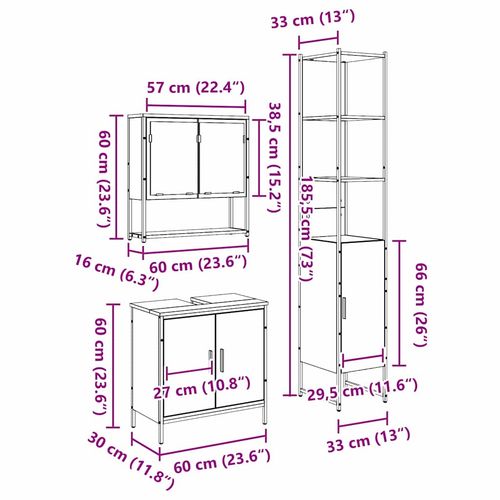 Zestaw mebli łazienkowych 3 pcs Brązowy 33 x 33 x 185.5 cm na Arena.pl