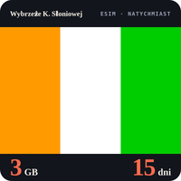 Karta eSIM Internet Wybrzeże K. Słoniowej 3 GB na 15 dni - bez rejestracji