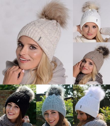 Czapka Damska Z Pomponem Zimowa kremowa Ciepła czapka z polarem PL - ECRU na Arena.pl