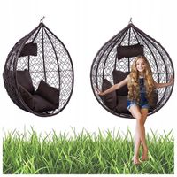 FOTEL OGRODOWY WISZĄCY KOKON DUŻY KOSZ KORFU BRĄZOWY PODUSZKA BRĄZOWA