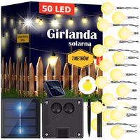 GIRLANDA SOLARNA OGRODOWA LAMPKI LED MLECZNE 50szt
