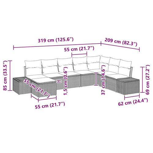 Zestaw Sof na Ogród 8 pcs 319 x 209 x 85 cm Polirattan na Arena.pl