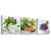 3x Obraz Do Kuchni SET Zioła KWIATY Lawenda Natura Rośliny 50cm x 50cm