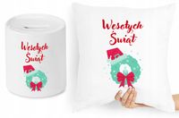 Na Święta Zestaw Poduszka + Skarbonka Prezent Z Nadrukiem Ze Zdjęciem