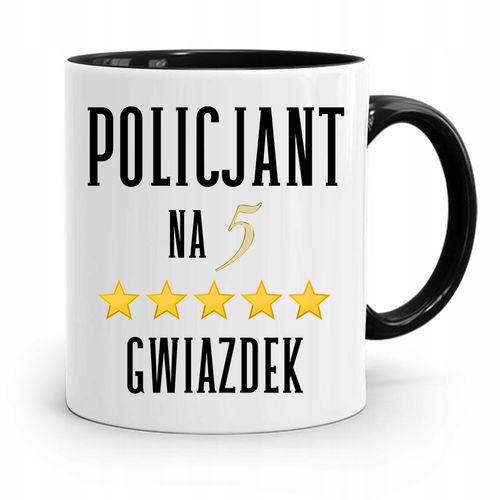 Kubek Czarny Dla Policjanta Na Pięć Gwiazdek Z Nadrukiem Ze Zdjęciem na Arena.pl