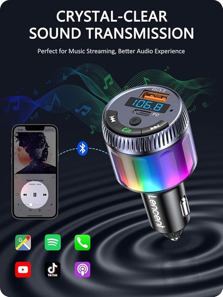 LENCENT Bluetooth 5.3 samochodowy transmiter FM typ C PD 30W BS024 zdjęcie 2