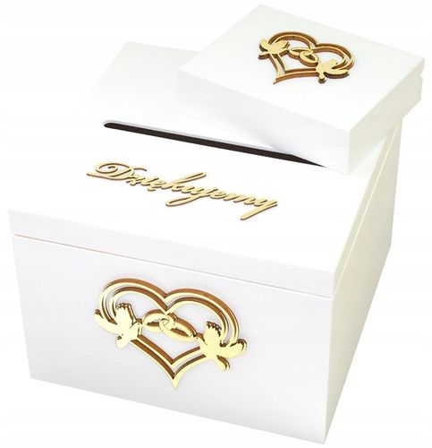 Pudełko na koperty + obrączki białe złote dekory na Arena.pl