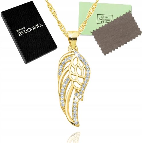 SREBRNY NASZYJNIK SKRZYDŁO ŁAŃCUSZEK Z ZAWIESZKĄ DAMSKI SREBRO POZŁACANE na Arena.pl