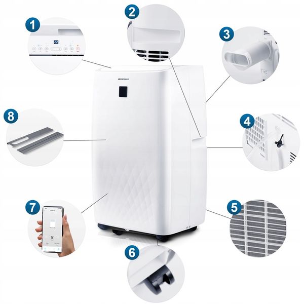 Klimatyzator przenośny z funkcją grzania 4kW OSUSZACZ 34l/24h WiFi BD-581 zdjęcie 12