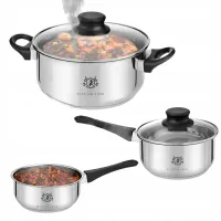 KOMPLET 3 GARNKÓW INDUKCJA STAL NIERDZEWNA + POKRYWKI