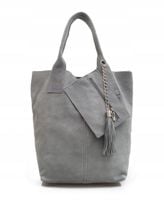 VERA PELLE torebka damska zamszowa worek shopper z suwakiem V146 j.szara