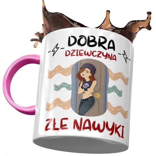 Kubek Różowy Śmieszny Zabawny Złe Nawyki Prezent Z Nadrukiem Ze Zdjęciem zdjęcie 1