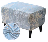 POKROWIEC NA PODNÓŻEK PUF ELASTYCZNY GŁADKI GRAFIKA LIŚCIE BŁĘKITNY