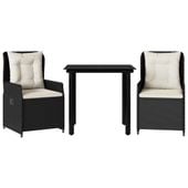 3-cz. zestaw mebli ogrodowych z poduszkami, czarny, rattan PE