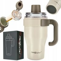 KUBEK TERMICZNY ZE SŁOMKĄ TERMOS Z UCHWYTEM NA KAWĘ HERBATĘ SZCZELNY 800ML