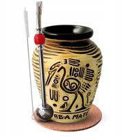 Zestaw do Yerba Mate Matero Aztek Brązowe + Bombilla z Kamieniem Podkładka