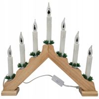 ELEGANCKI ŚWIECZNIK ADWENTOWY DREWNO 7 ŚWIEC ZIELONE GAŁĄZKI 39 CM