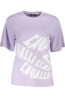 CAVALLI CLASS FIOLETOWY T-SHIRT DAMSKI Z KRÓTKIM RĘKAWEM L