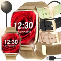 SMARTWATCH ZEGAREK DAMSKI Z FUNKCJA ROZMOWY SPORT ZDROWIE ZLOTY PASKI