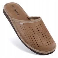 Kapcie Męskie Skórzane, Pantofle Domowe z Dziurkami Brązowe 40-46 PanSzew