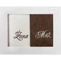 Komplet ręczników MĄŻ ŻONA 2 szt. 50x90 Eurofirany kremowy brązowy
