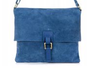 VERA PELLE torebka damska zamszowa listonoszka duża z klapą V312 c.jeansowa
