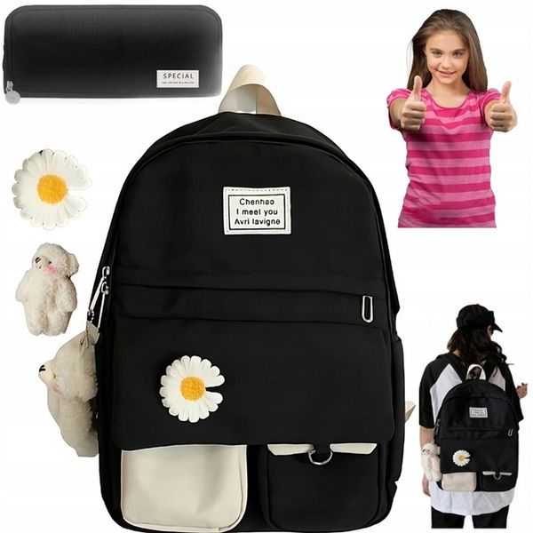 PLECAK SZKOLNY DLA DZIEWCZYNKI DUŻY A4 MODNY TORNISTER MŁODZIEŻOWY CZARNY zdjęcie 1