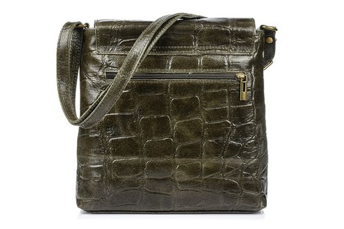 Damska Skórzana Włoska Listonoszka Pionowa klapa ciemna zieleń B69 na Arena.pl