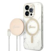 Zestaw Guess GUBPP14LHMEACSH Case+ Charger iPhone 14 Pro 6,1" biały/white