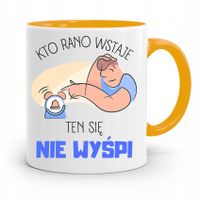 Kubek Żółty Śmieszny Zabawny Kto Rano Wstaje Z Nadrukiem Ze Zdjęciem