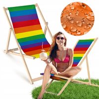 LEŻAK DREWNIANY OGRODOWY PLAŻOWY BALKONOWY TARASOWY KOLOROWY TĘCZA