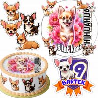 ZESTAW OPŁATEK NA TORT 20CM + 16 POSTACI - PSY Chihuahua + IMIĘ 15CM 18CM