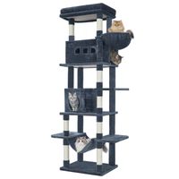 Drapak dla kota Dark gray, wielopoziomowy domek z 8 drapakami i 4 pomponami
