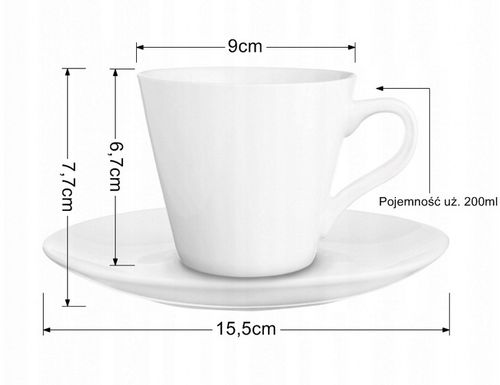 6 x BIAŁE FILIŻANKI ZE SPODKAMI 230 ml, DO KAWY na Arena.pl