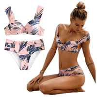 STRÓJ KĄPIELOWY DWUCZĘŚCIOWY KOSTIUM NA PLAŻE BASEN KWIATY PRINT DAMSKI XL