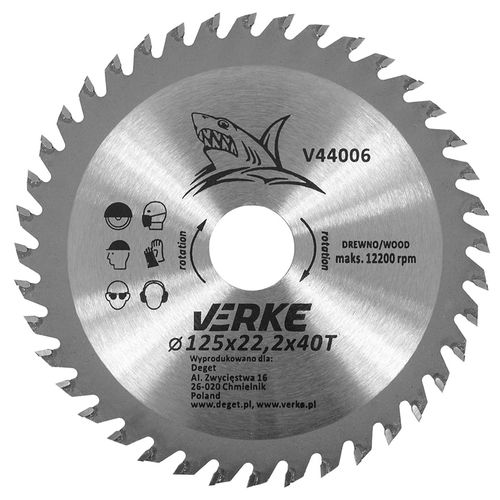 PIŁA TARCZA WIDIOWA DO CIĘCIA DREWNA 125x22,2 40 ZĘBÓW VERKE V44006 na Arena.pl